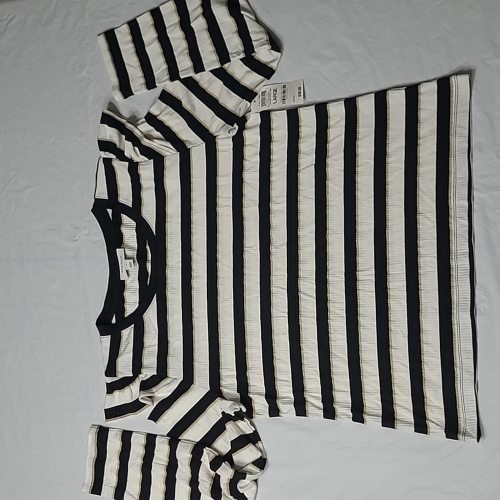 Striped Long Sleeve Knit - Black and Off Whit Hint of Gold